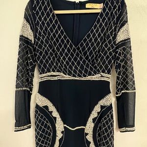 Maya navy beaded mini dress